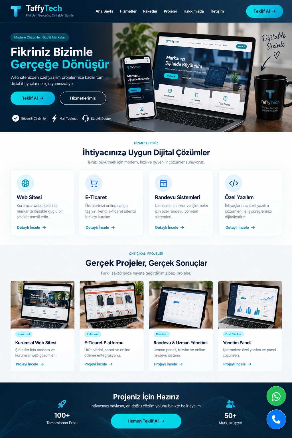 Taffy Tech web ve mobil arayüz örneği
